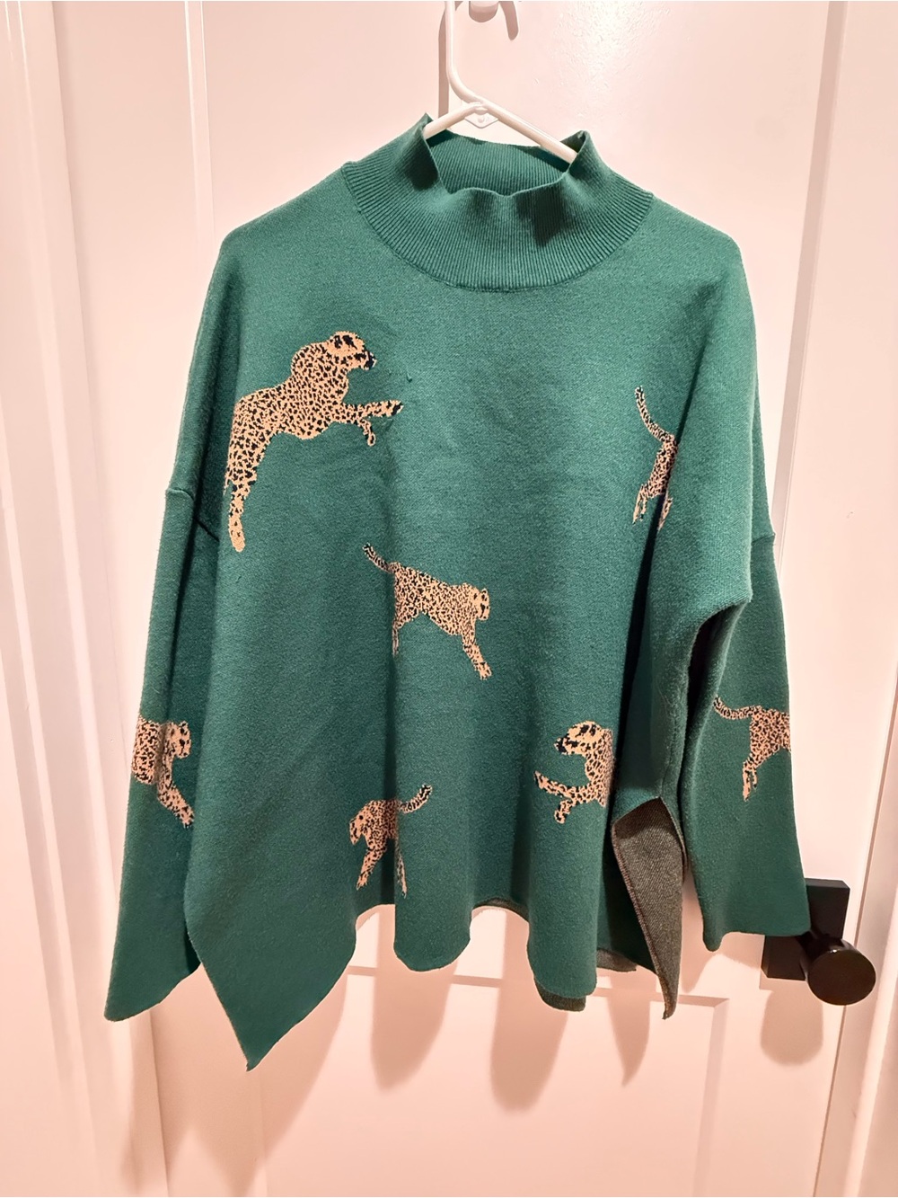 entro Green Leopard Motif Mock Neck Sweater